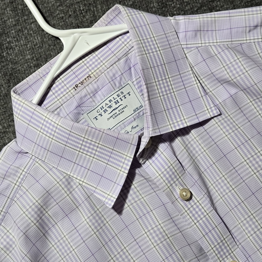 Charles Tyrwhitt Dress Shirt Mens 17.5 / 36 White Purple Plaid Non-Iron